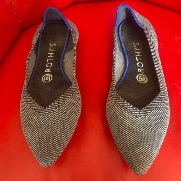 Rothys 'The Point' Solid Slip On Ballet Flat Shoes Birdseye Cloud Gray - Picture 2 of 7